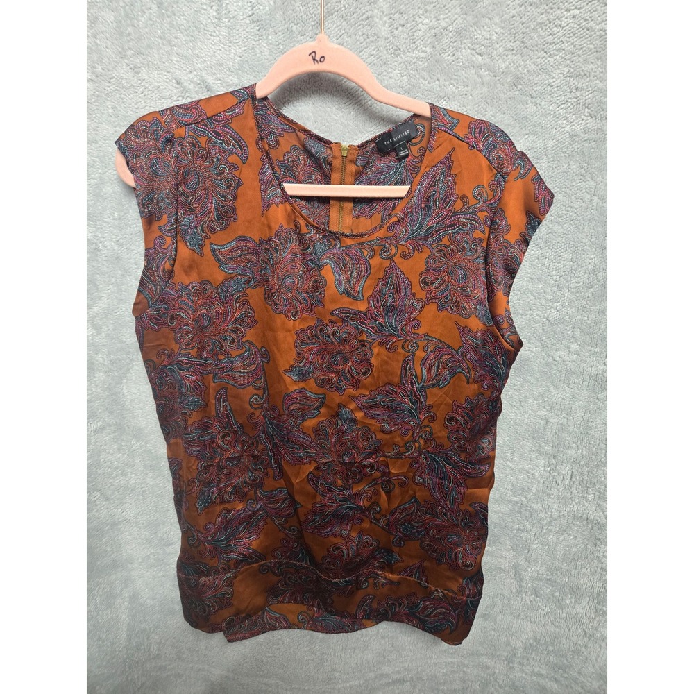 The Limited Rust Orange Paisley Satin Sleeveless Blouse Top Large TS10-6429